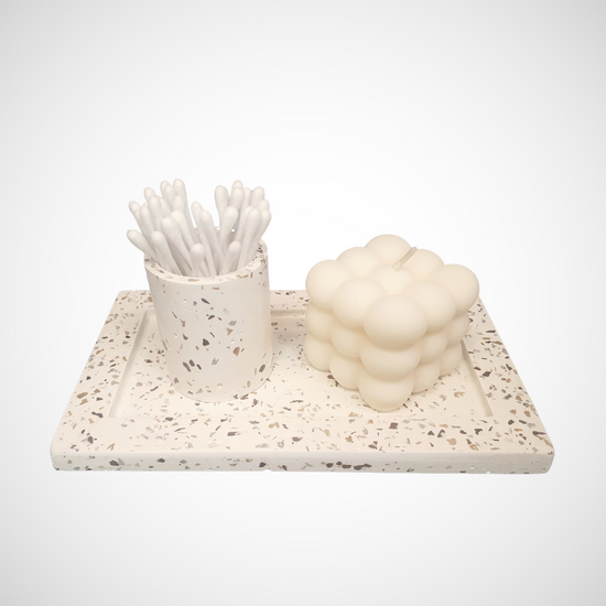 Bandeja Rectangular Blanca con Beige - Terrazo