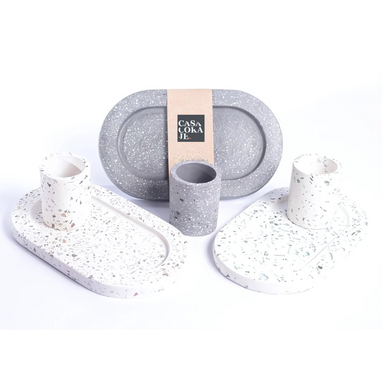 Bandeja Ovalada Blanca con Piedra Beige