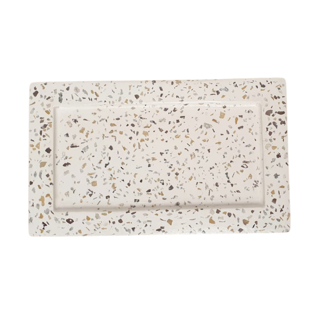 Bandeja Rectangular Blanca con Beige - Terrazo