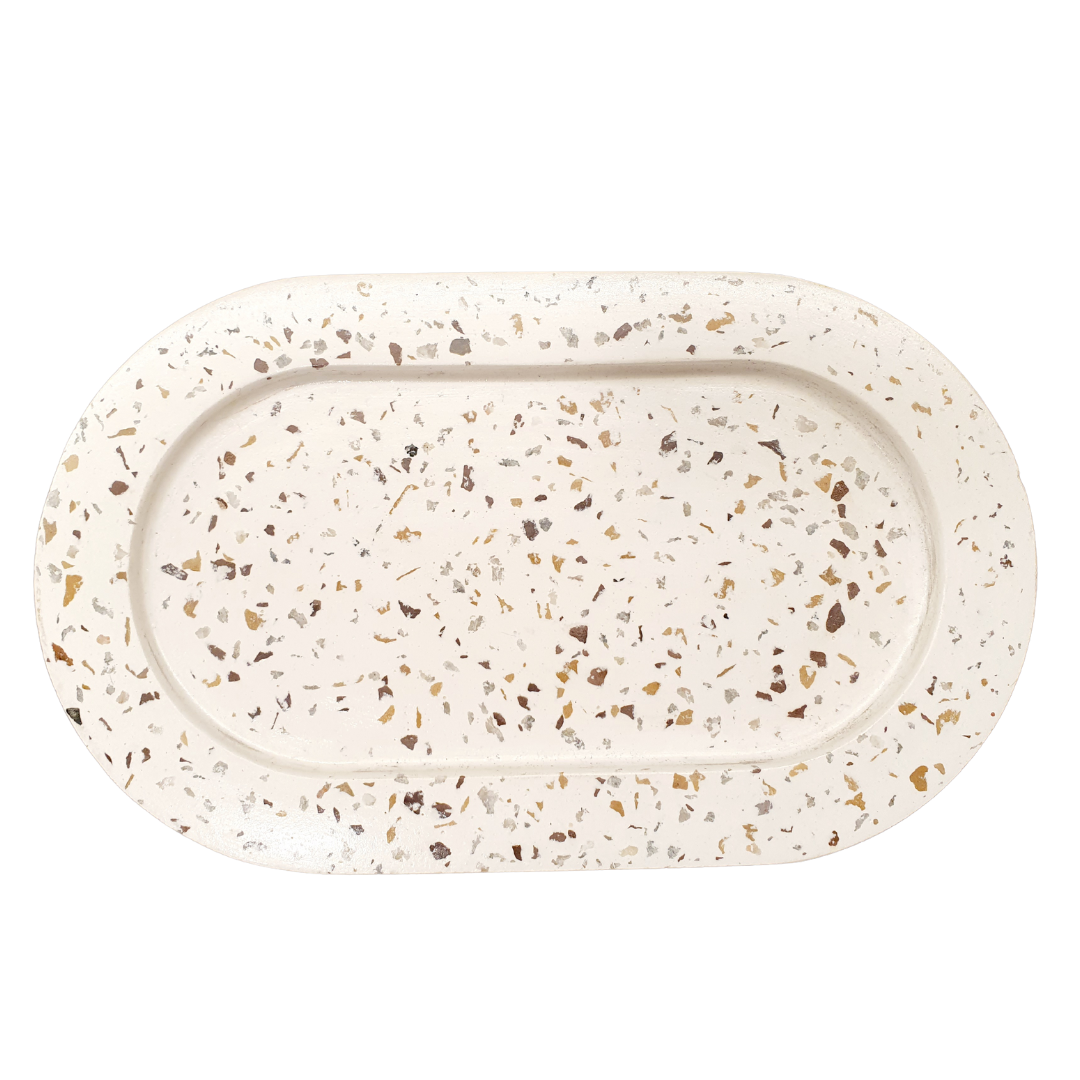 Bandeja Ovalada Blanca con Piedra Beige